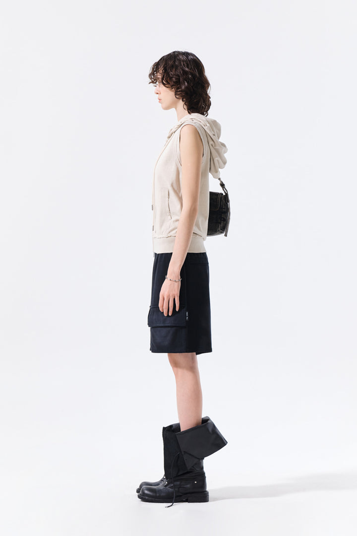 Matin Kim Vintage Washed Terry Cargo Shorts — Black