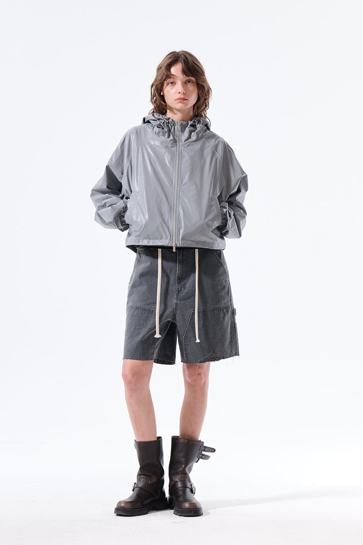 Matin Kim Crop Hoody Coating Jumper Dark — Gray