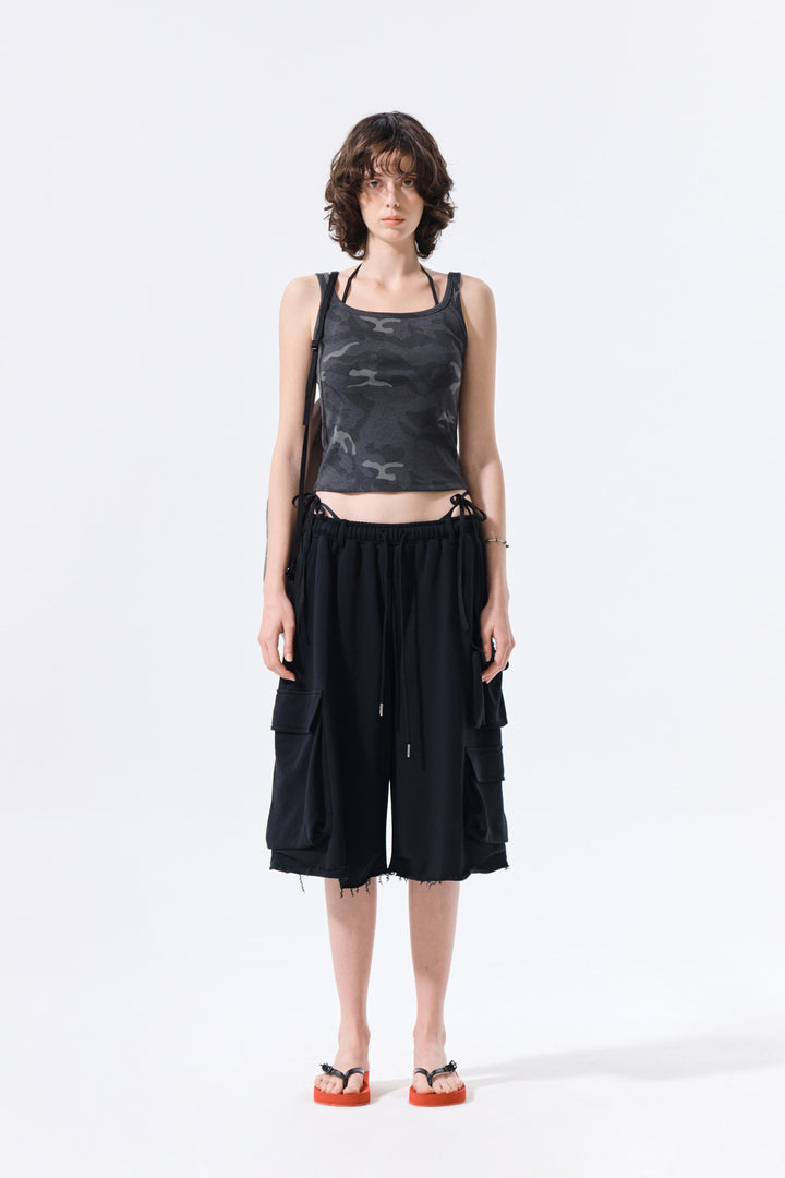Matin Kim Terry Utility Pocket Bermuda — Black