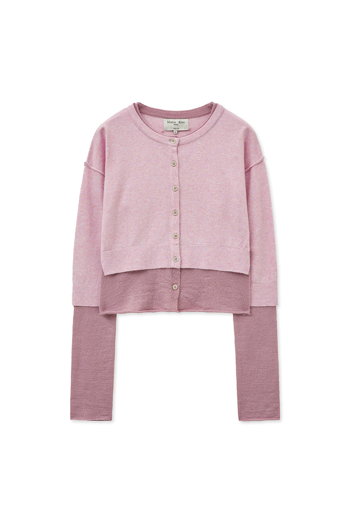 Matin Kim Layered Texture Knit Cardigan in Lilac