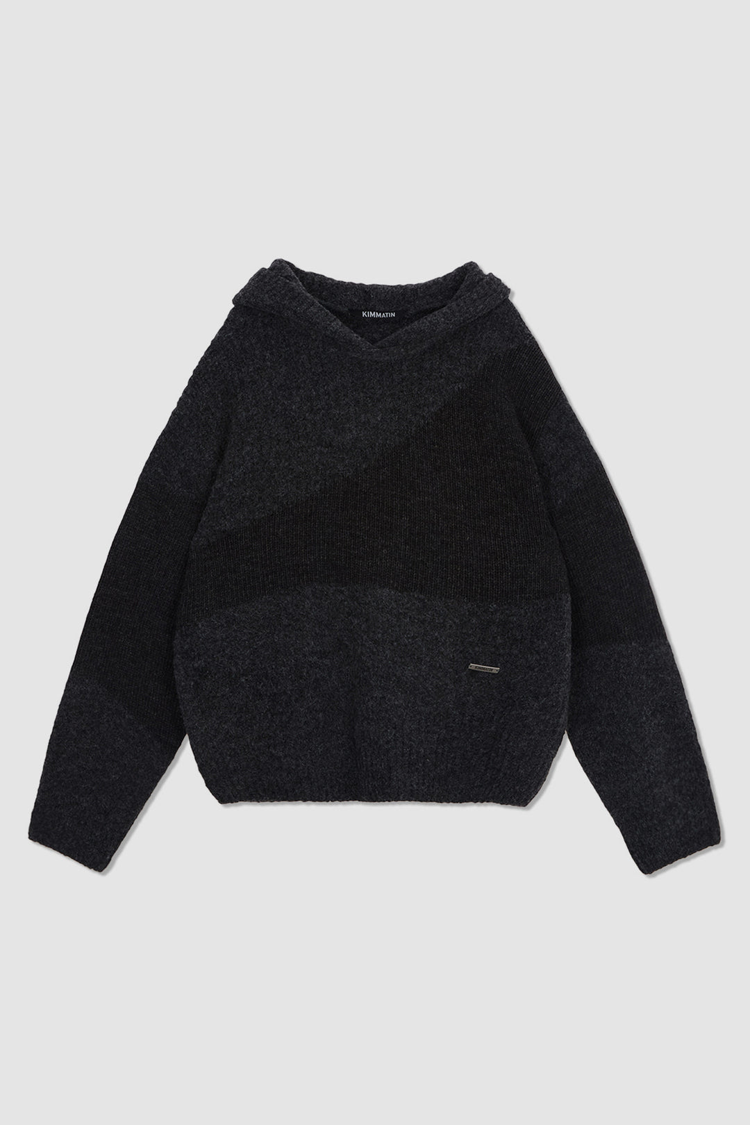 KIMMATIN Color Mix Unbalance Knit Hoody — Charcoal