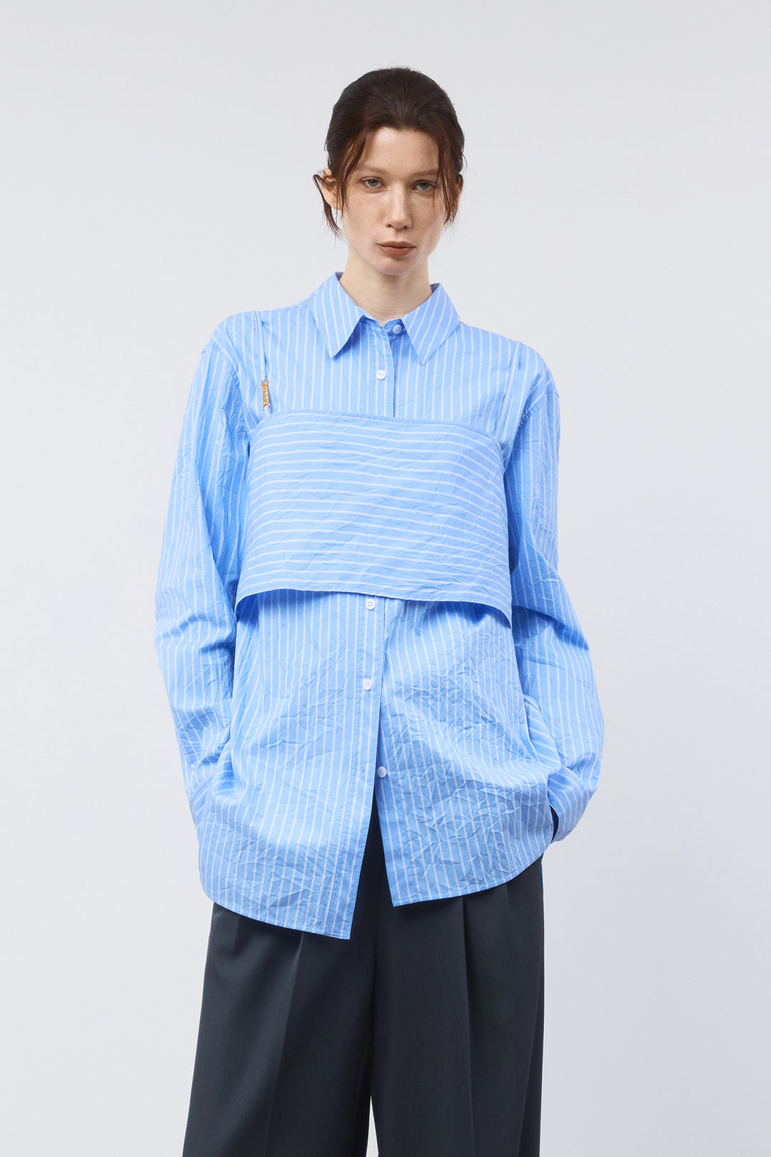 KIMMATIN Bustier Layered Crinkle Shirt — Blue