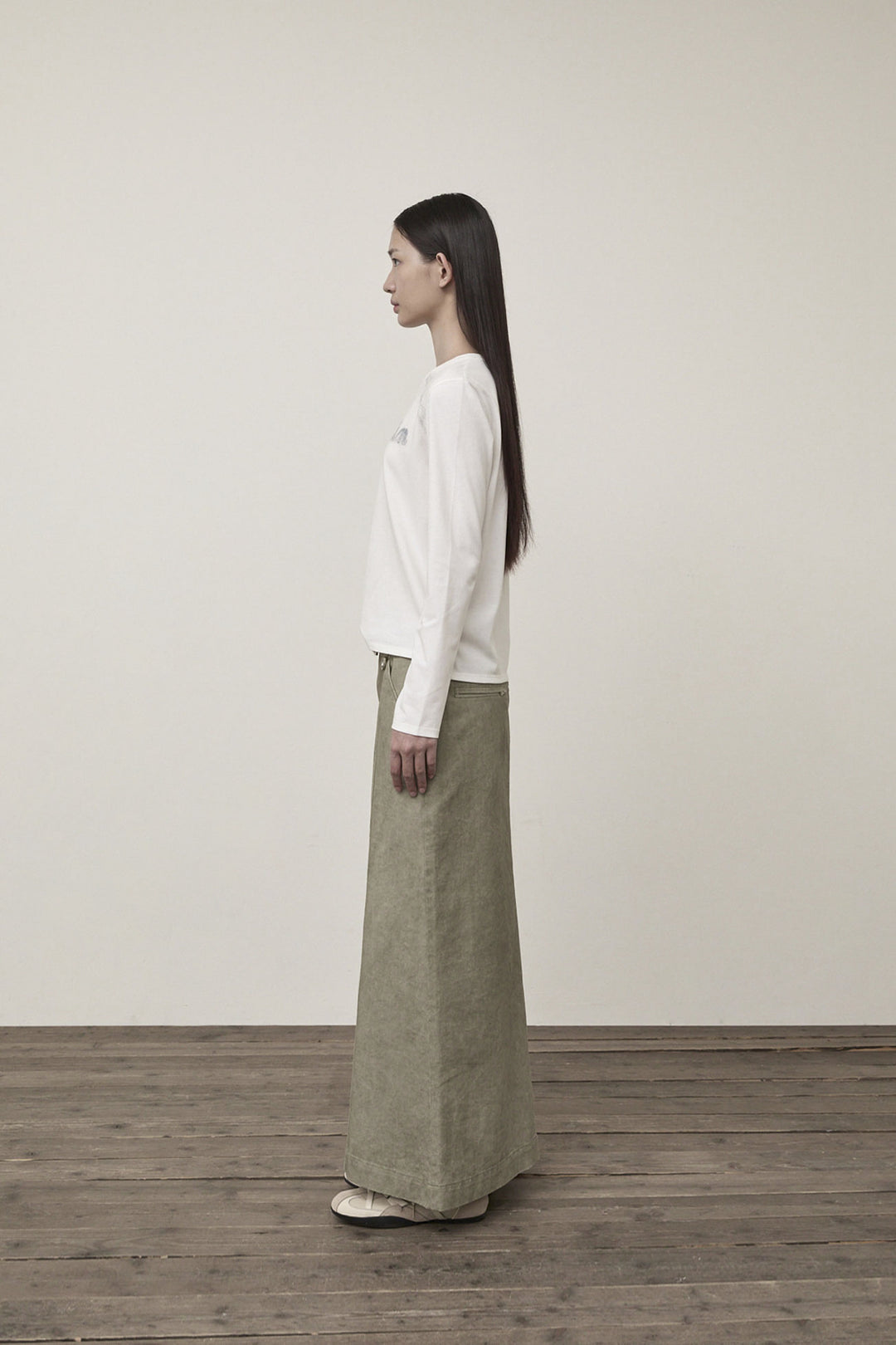 Matin Kim Washed Mermaid Long Skirt Light — Khaki