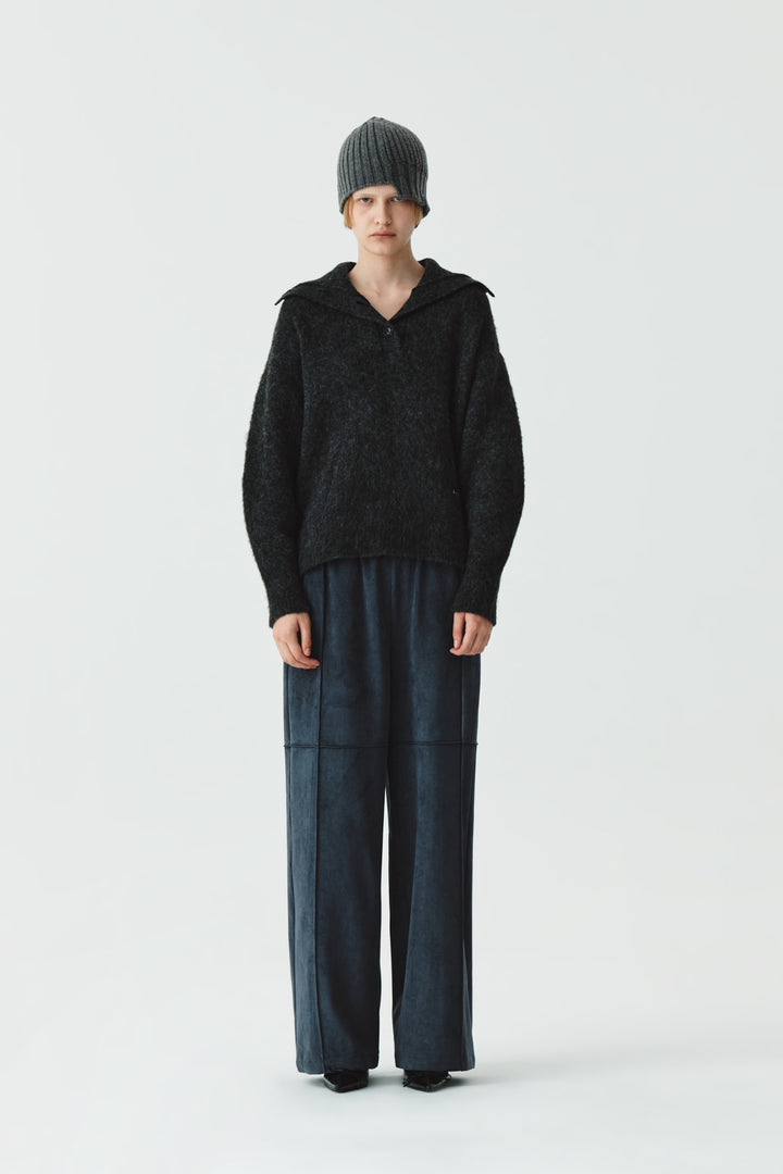 KIMMATIN Velour Pintuck Banding Pants — Gray