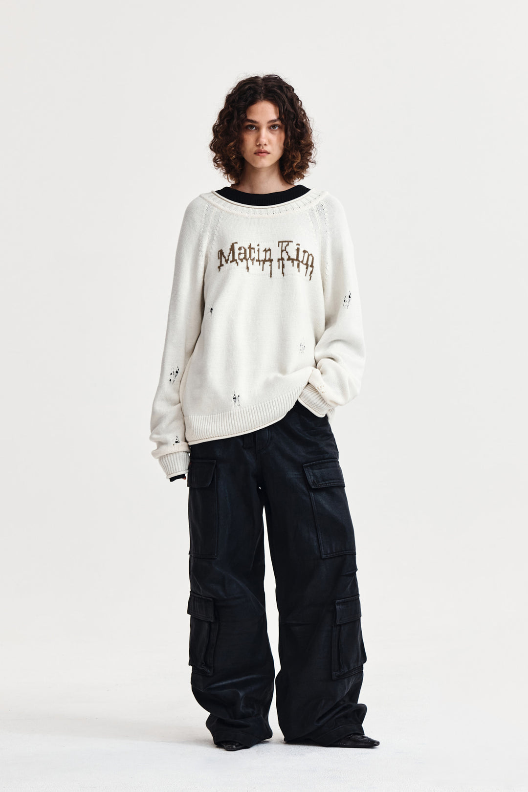 Matin Kim Two Way Off Shoulder Damage Pullover — Ivory