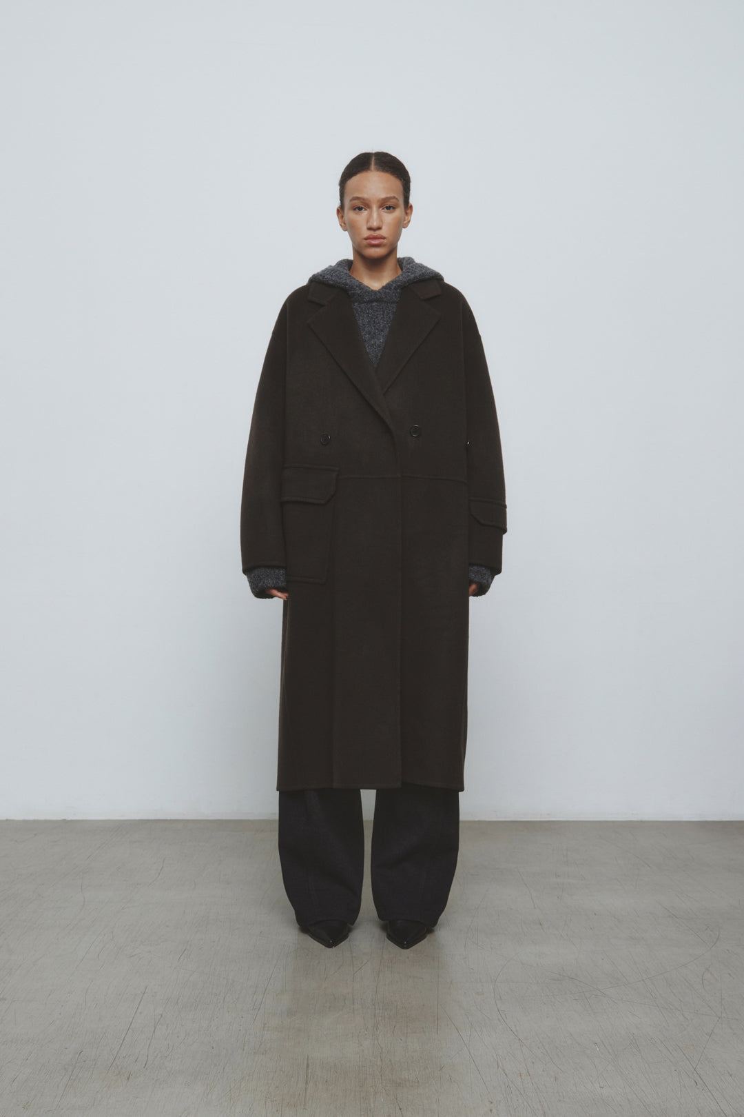KIMMATIN Belted Double Wool Coat — Brown