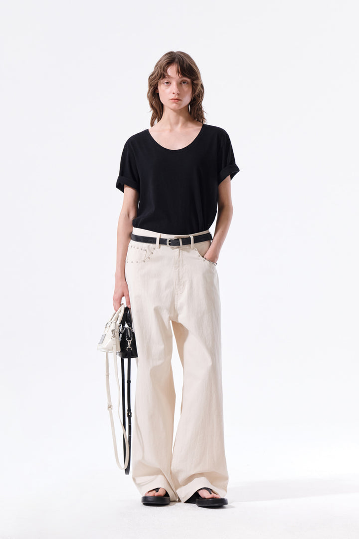 Matin Kim Label Point U Neck Top — Black