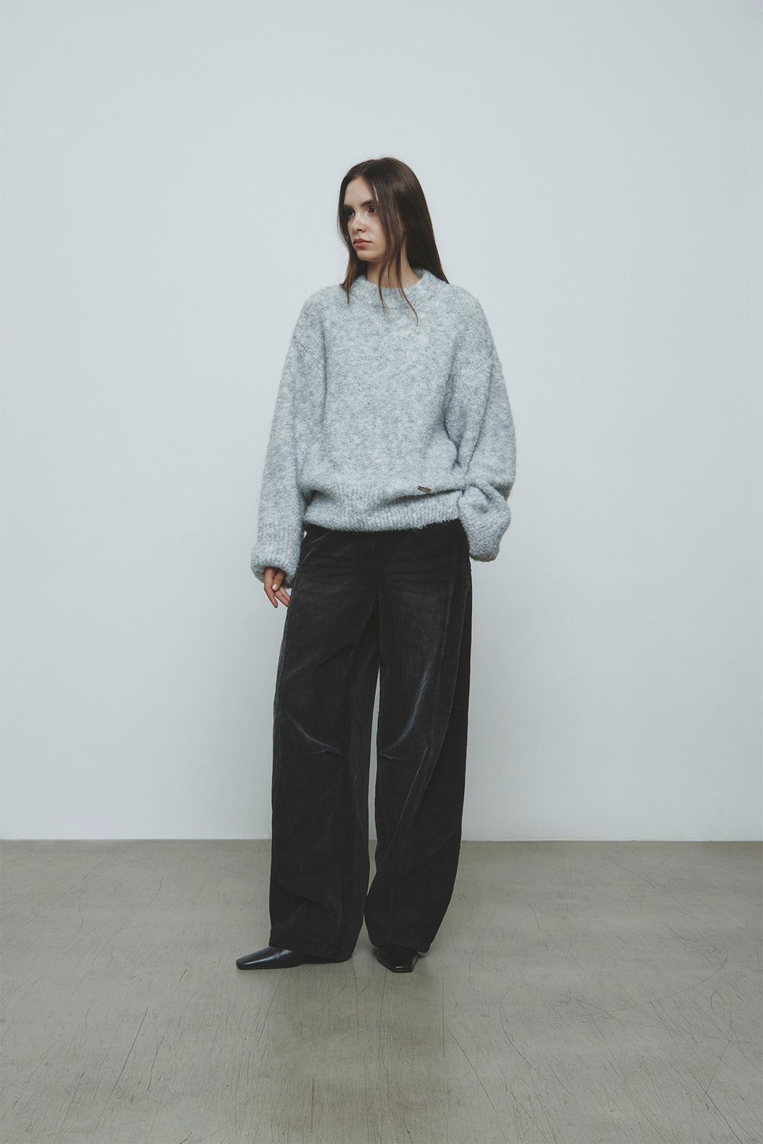 KIMMATIN Volume Neck Boucle Pullover — Gray