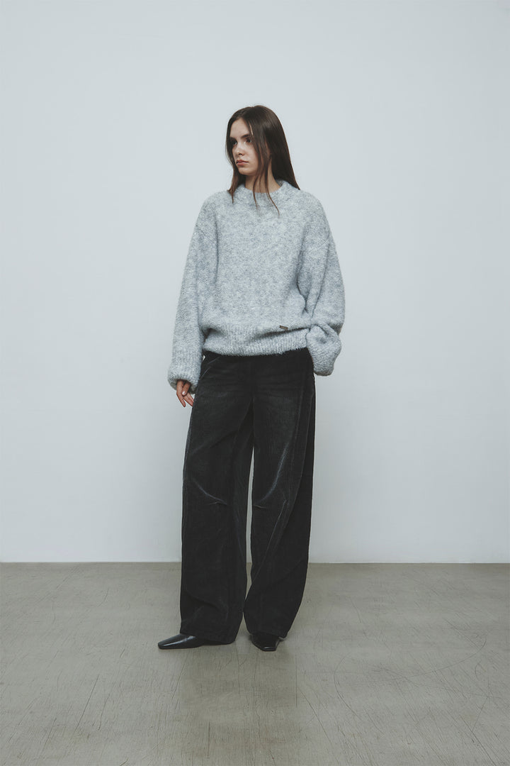 KIMMATIN Volume Neck Boucle Pullover — Gray