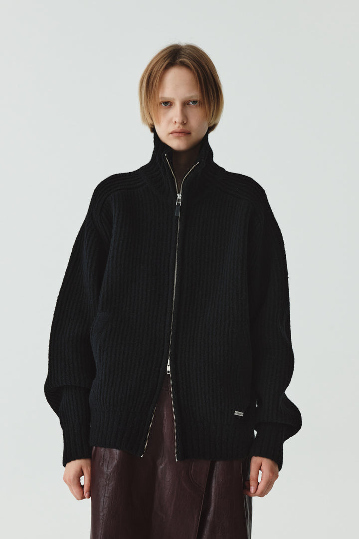 KIMMATIN High Neck Zip Up Cardigan — Black