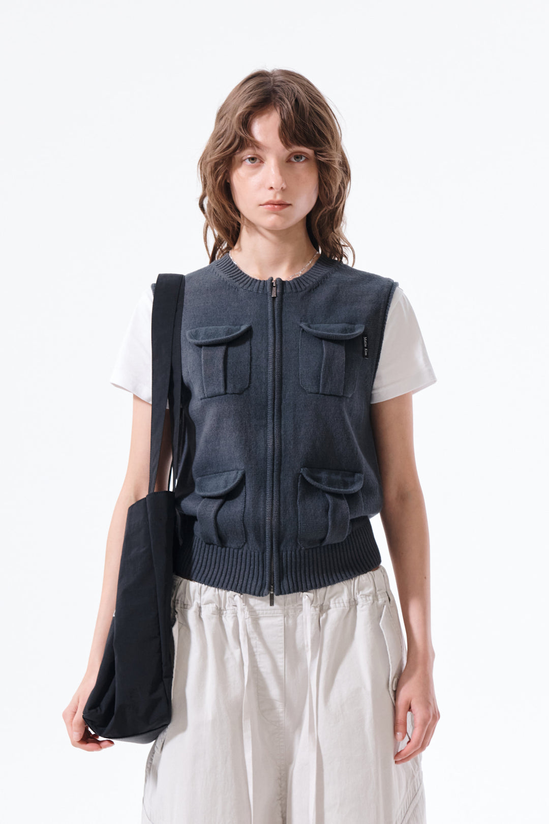 Matin Kim Pocket Washed Knit Vest — Charcoal