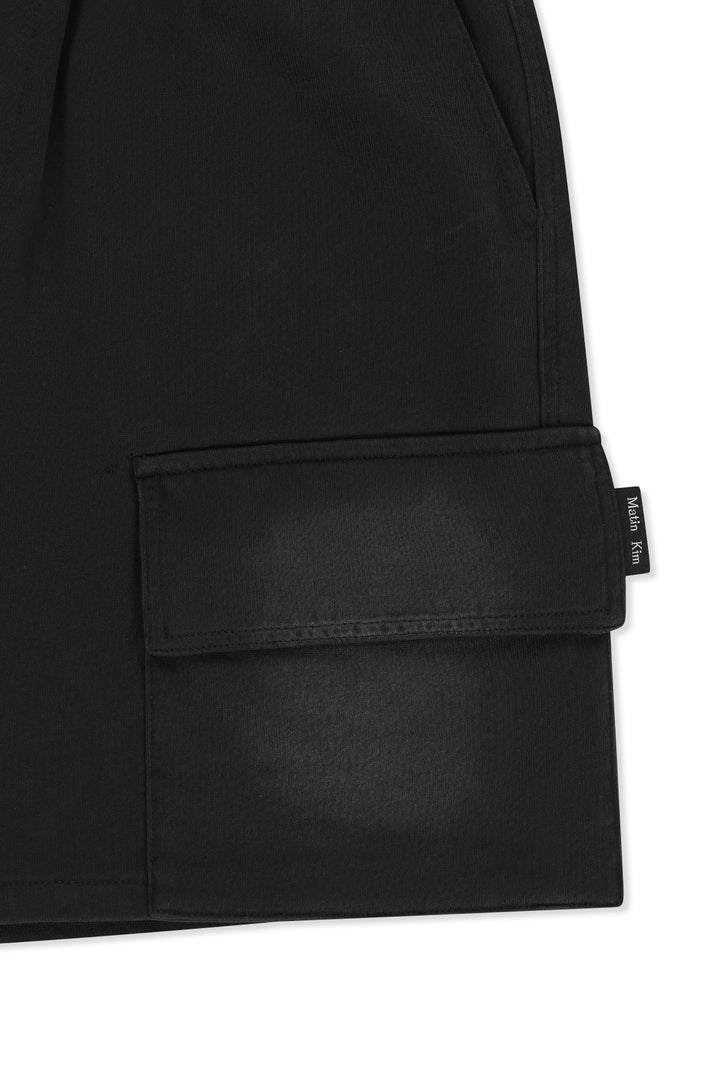 Matin Kim Vintage Washed Terry Cargo Shorts — Black