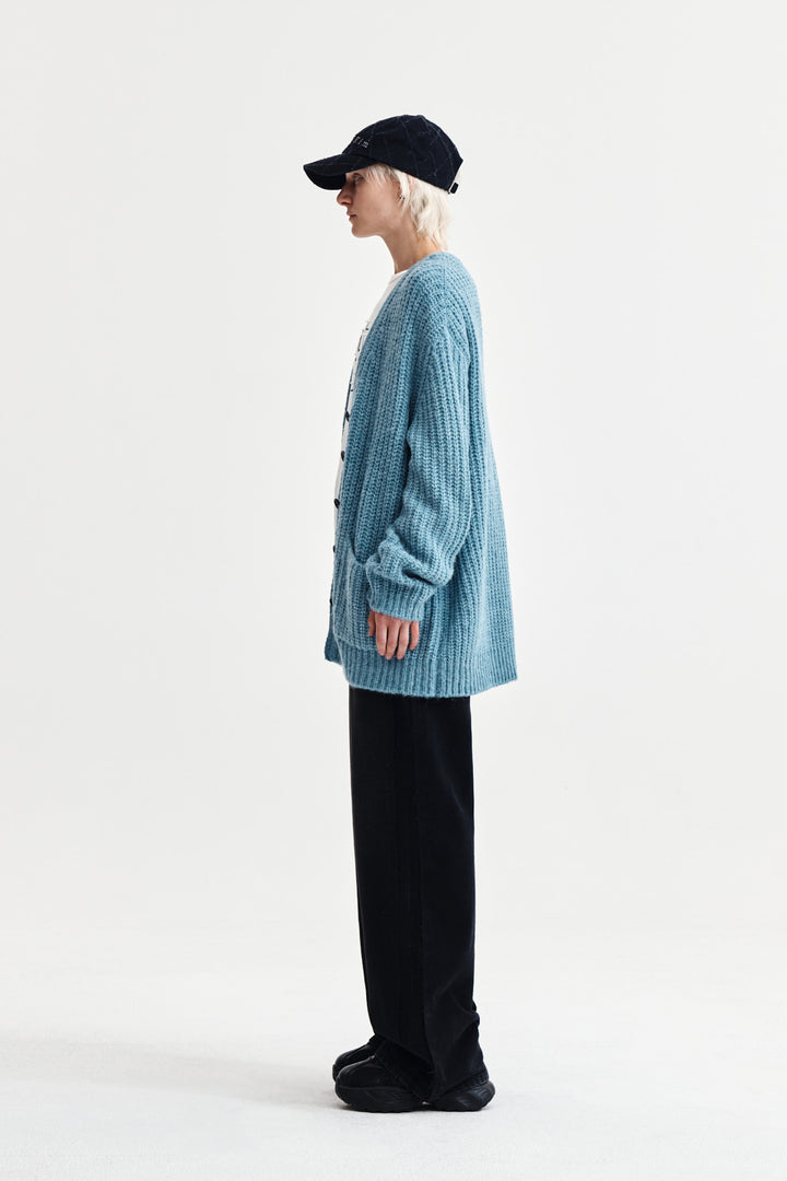 Matin Kim Side Button Point Overfit Cardigan — Light Blue