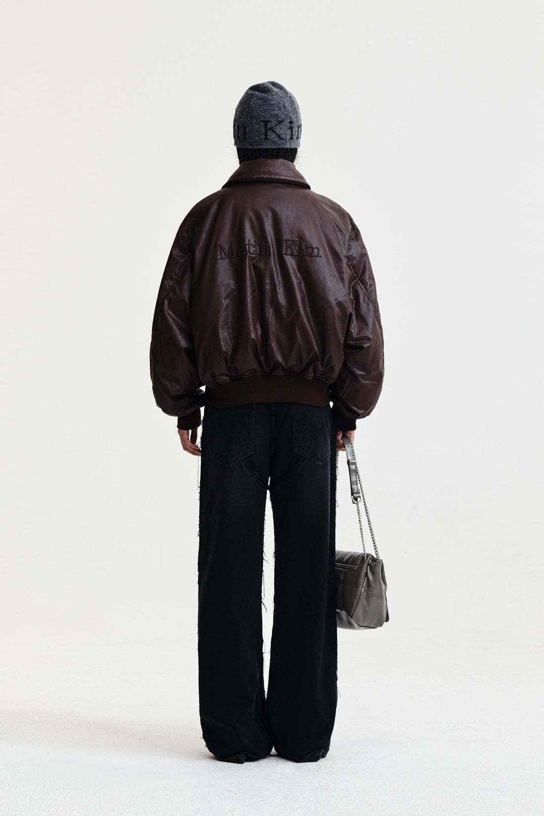 Matin Kim Faux Leather Down Jumper — Brown