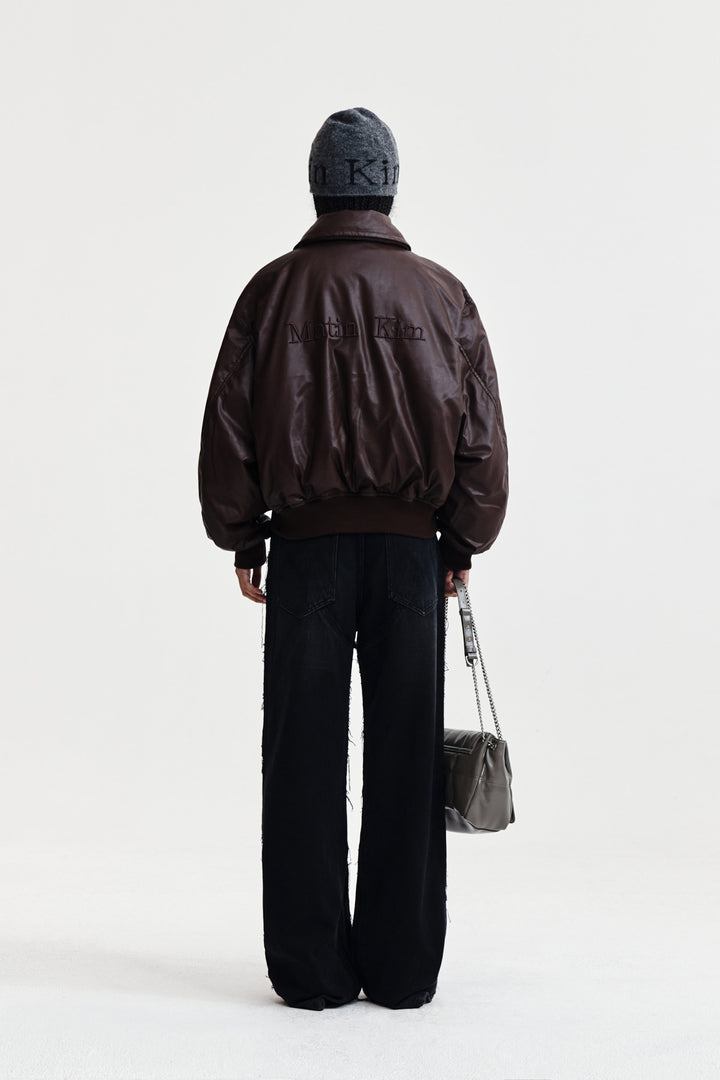 Matin Kim Faux Leather Down Jumper — Brown