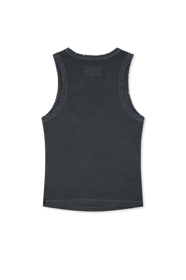 Matin Kim Distressed Sleeveless Logo Top — Charcoal