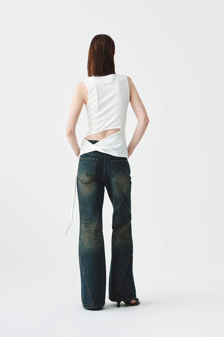 KIMMATIN Back Twist Unbalance Jersey Sleeveless — White