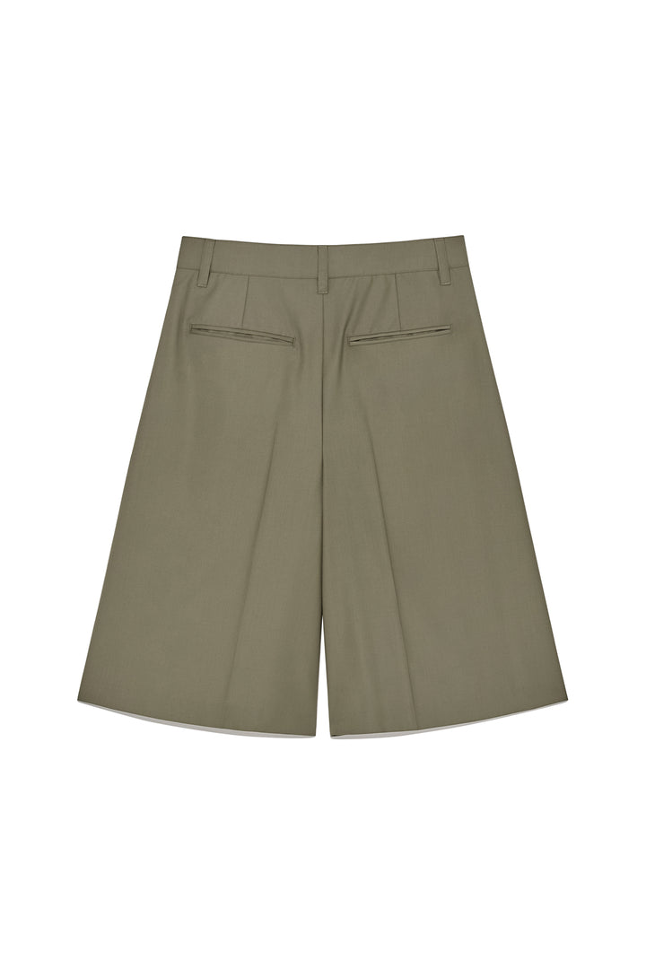 Matin Kim Bermuda Pleats Skirt Pants — Khaki