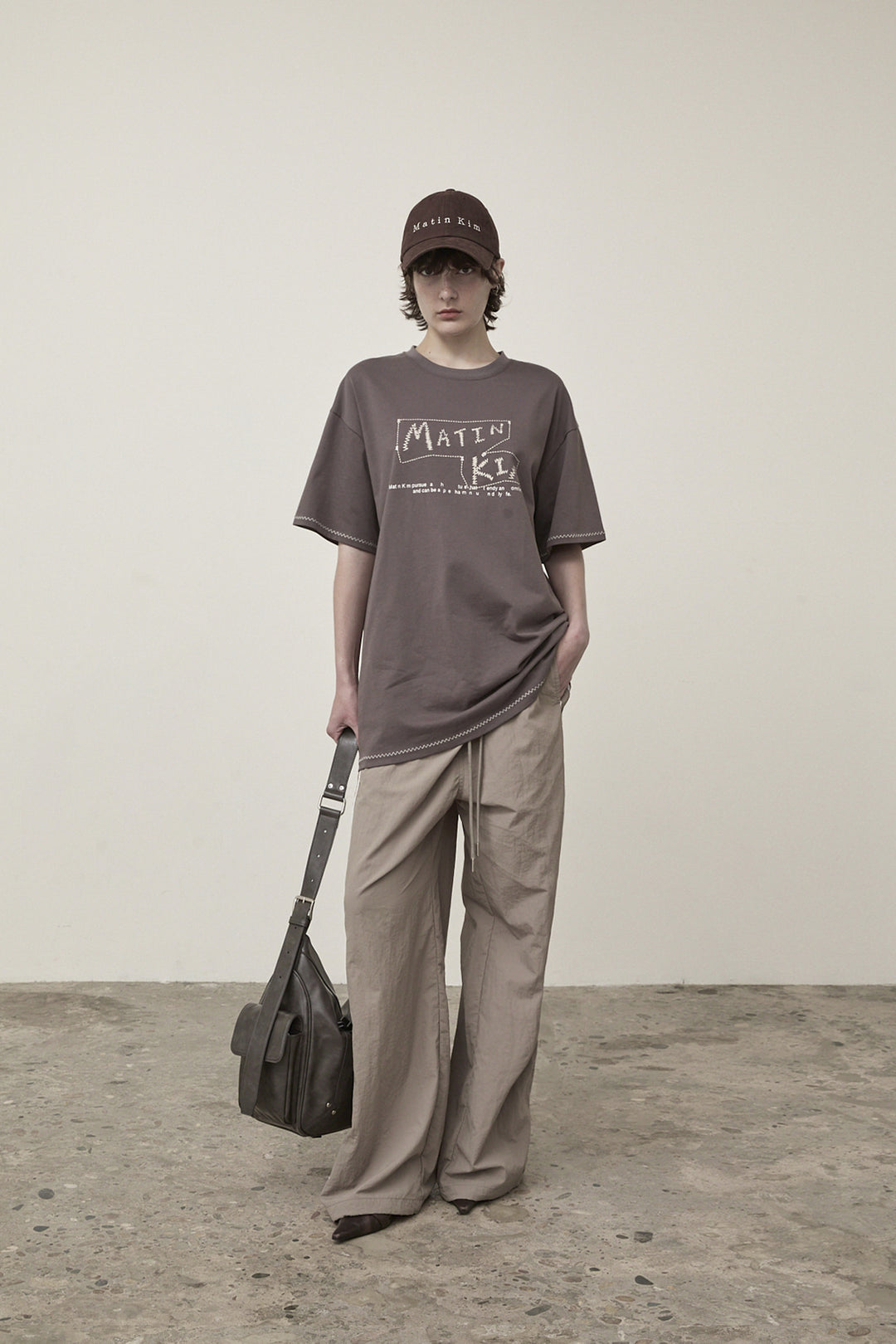 Matin Kim Side Logo Wide Track Pants — Khaki