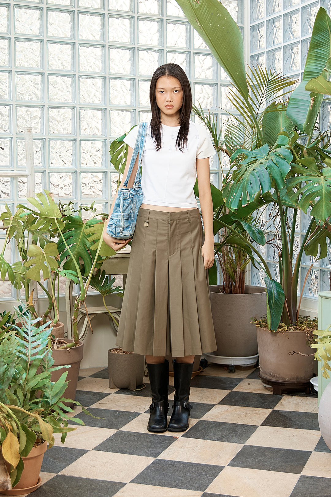 Matin Kim Pintuck Layered Slim Crop Top — White