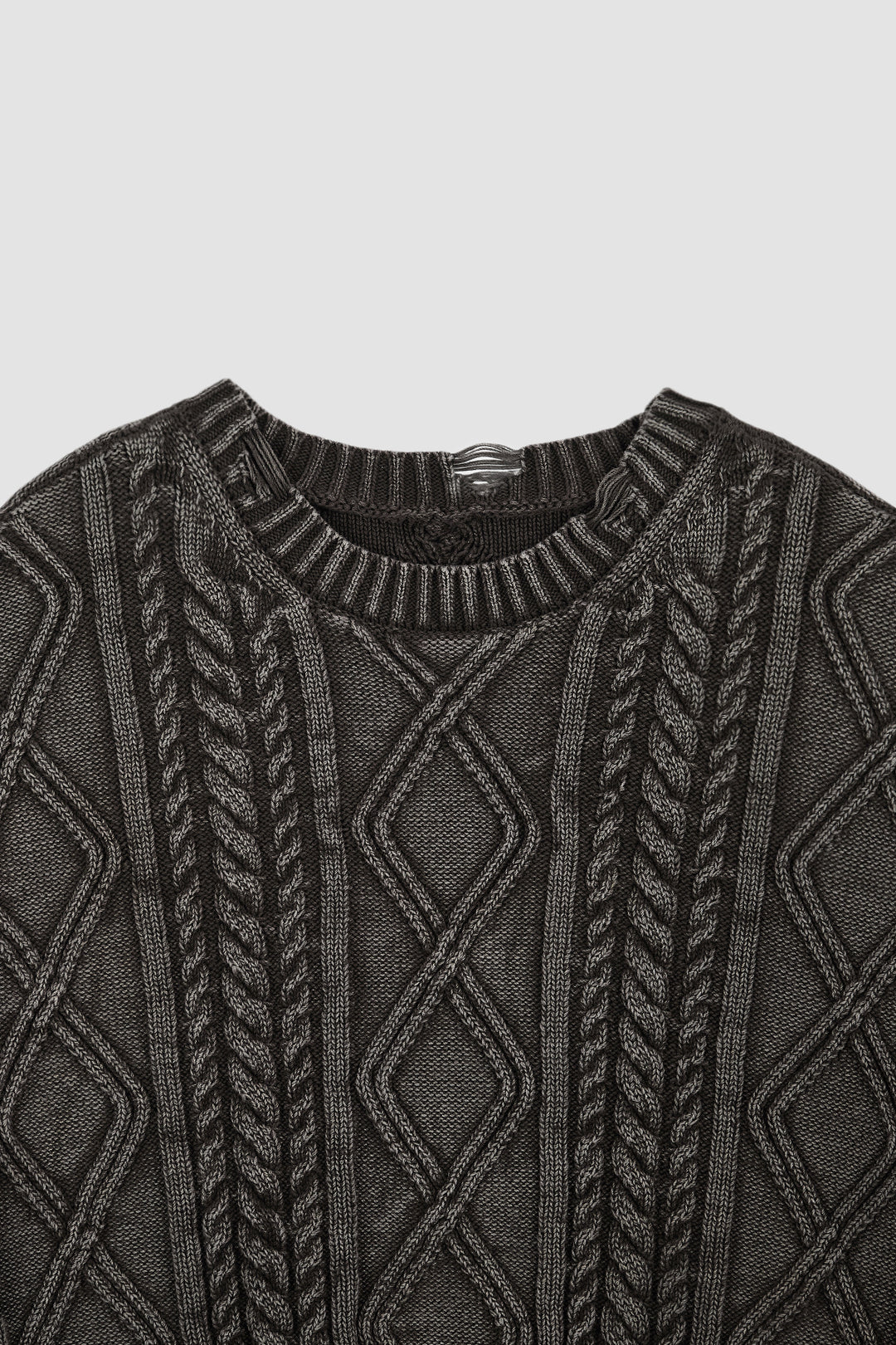 KIMMATIN Washed Cable Pullover Dark — Brown