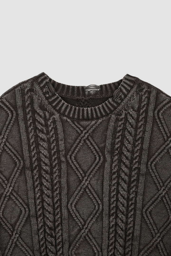 KIMMATIN Washed Cable Pullover Dark — Brown