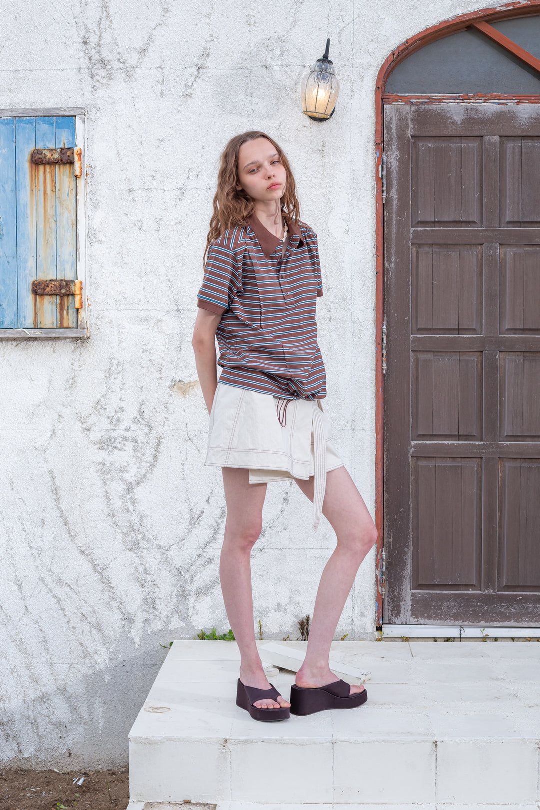 Matin Kim Stitch Point Belted Wrap Skirt — Beige
