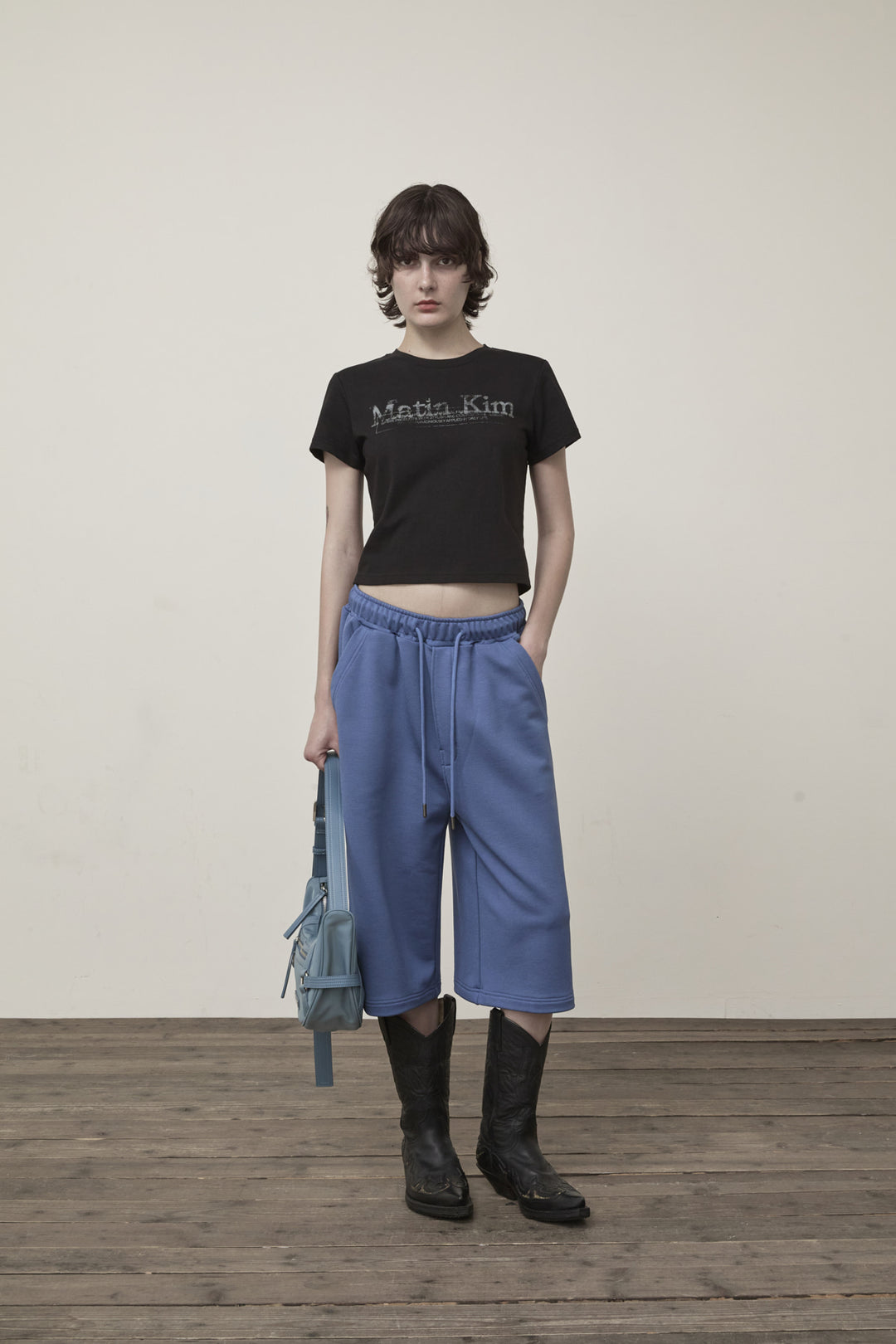 Matin Kim Back Pocket Glitter Bermuda Sweatpants — Blue