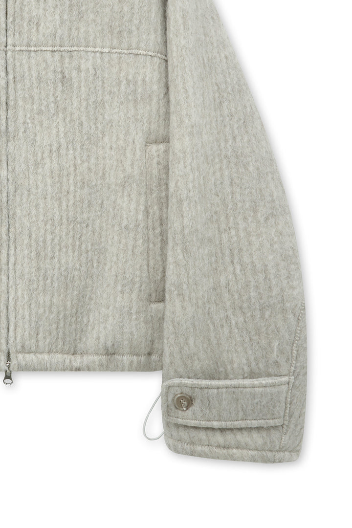Matin Kim Hairy High Neck Zip Up Jumper — Beige