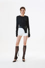 KIMMATIN Raw Cut Bodysuit Top — Black