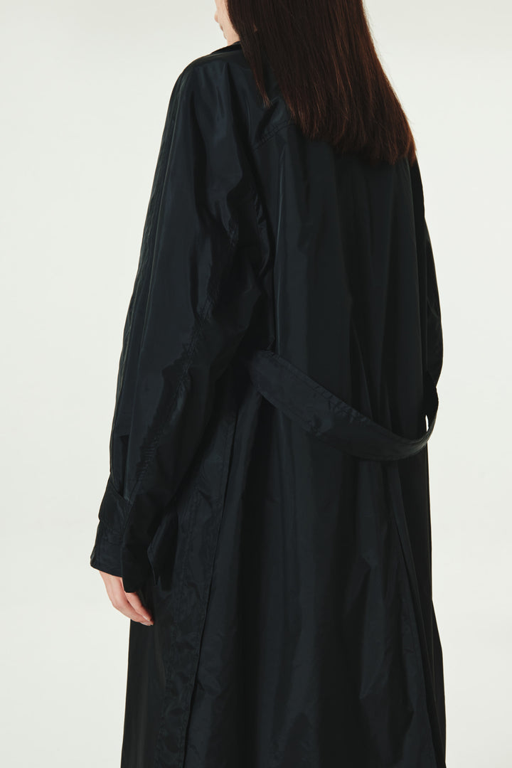 KIMMATIN Raglan Belted Nylon Trench Coat — Black