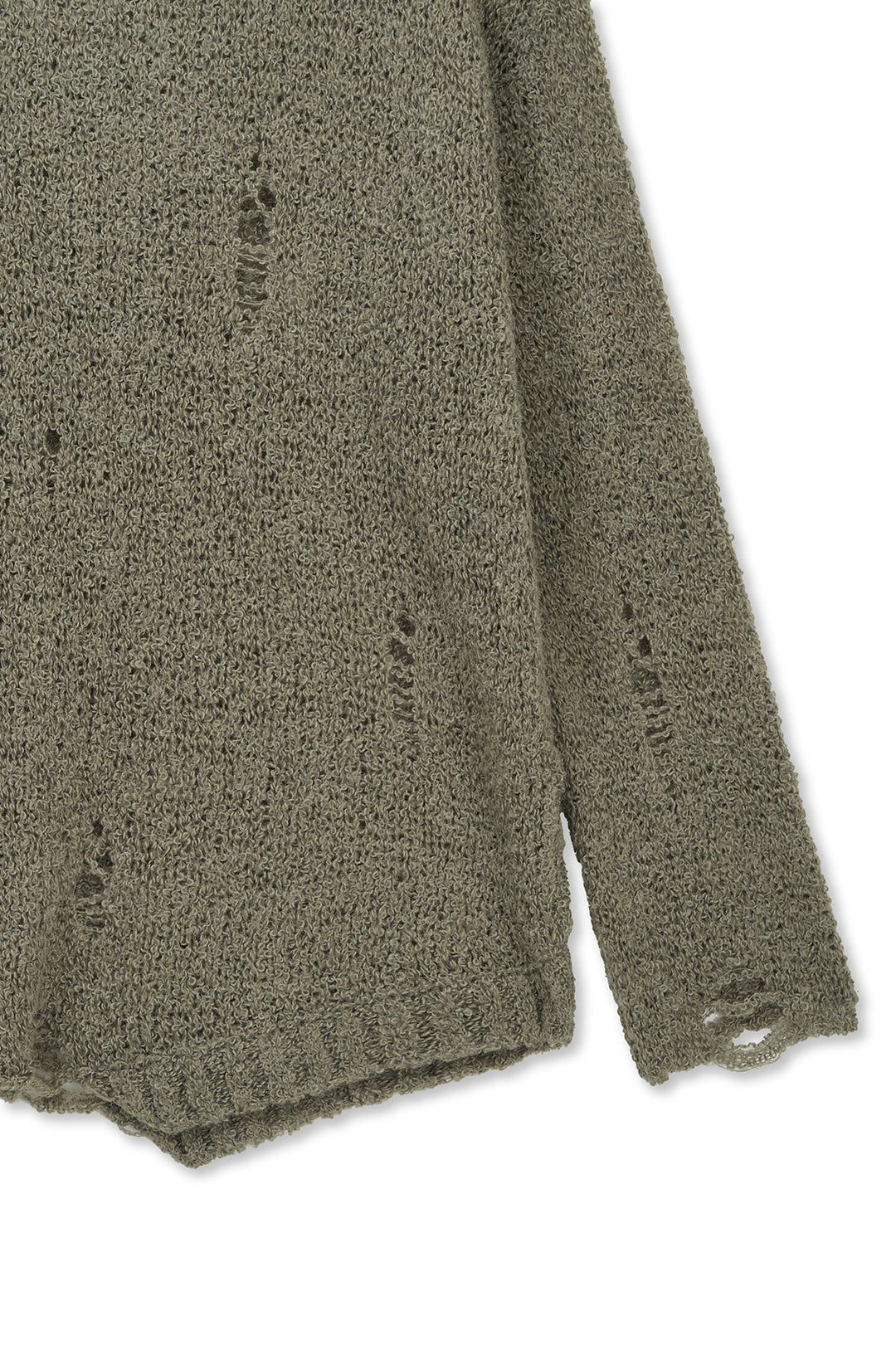 Matin Kim Asymmetric Damaged Knit Pullover — Khaki