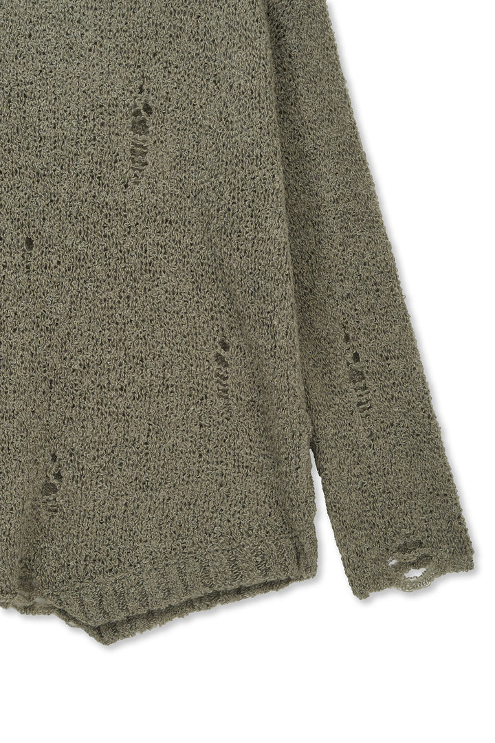 Matin Kim Asymmetric Damaged Knit Pullover — Khaki