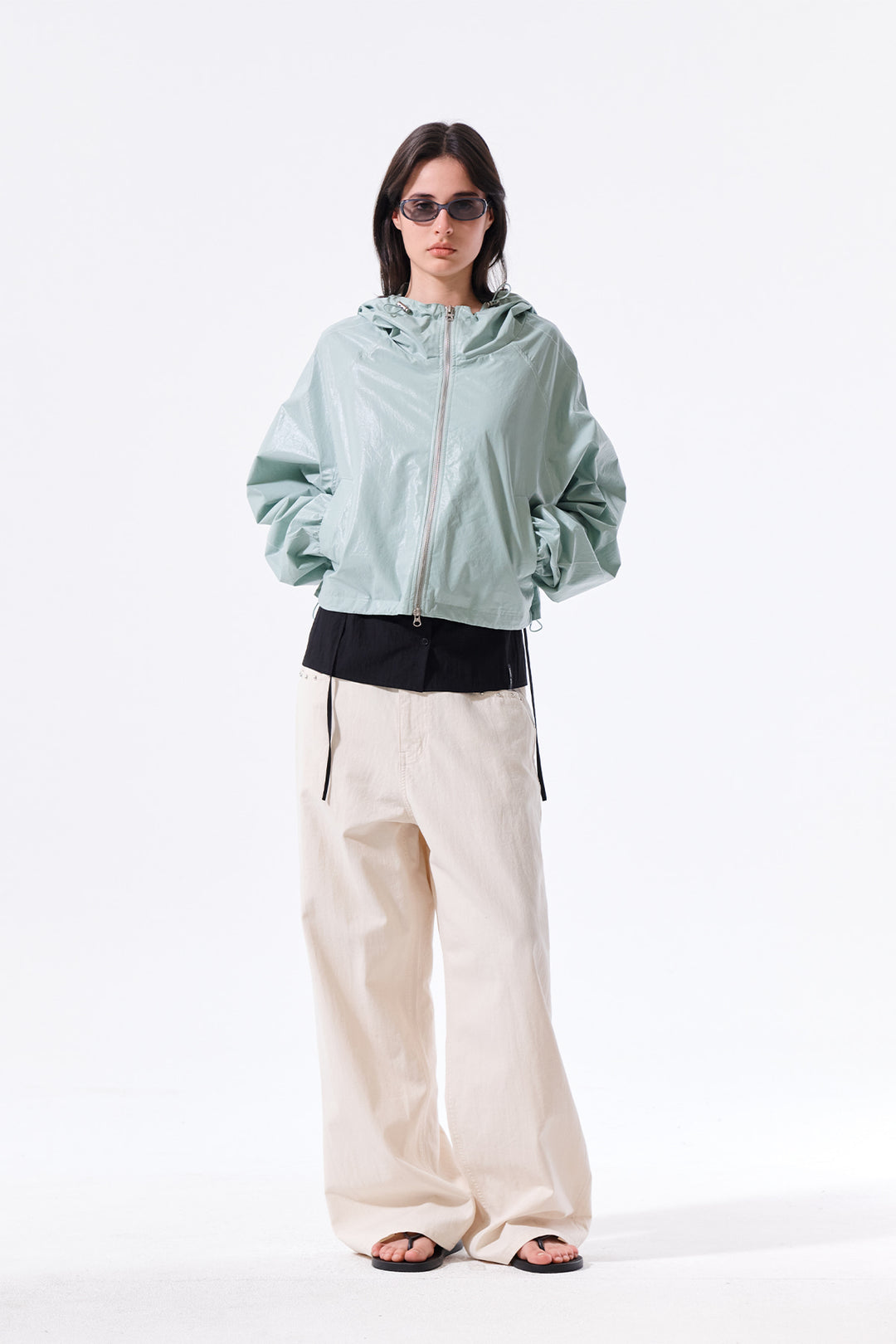 Matin Kim Crop Hoody Coating Jumper — Mint