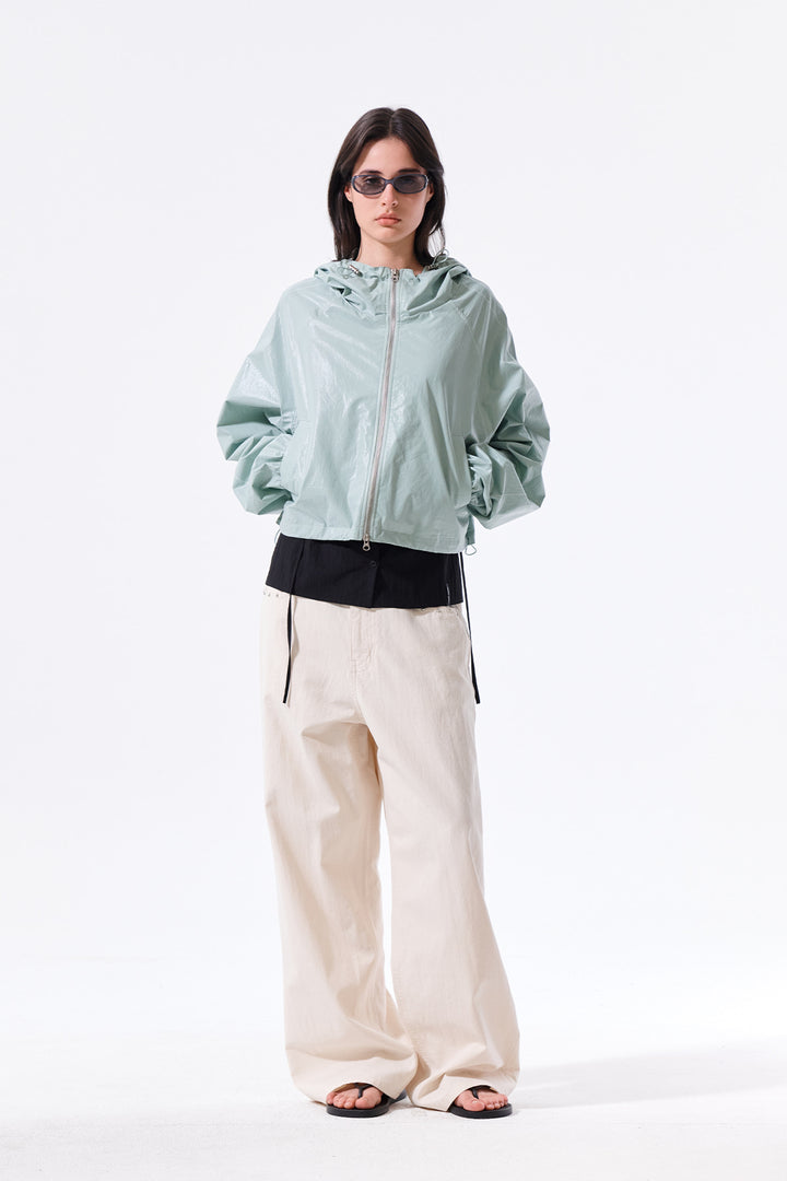 Matin Kim Crop Hoody Coating Jumper — Mint