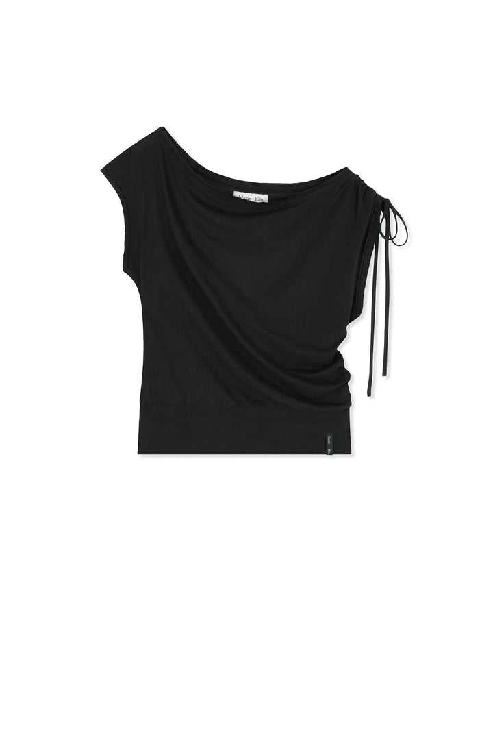 Matin Kim Draped Asymmetric Sleeveless Top — Black