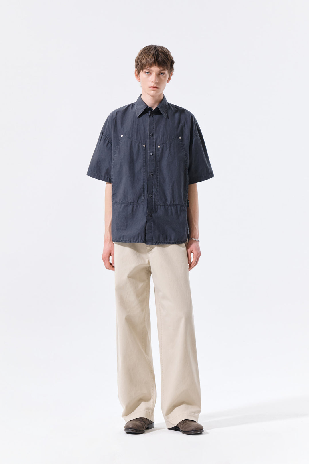 Matin Kim Half Sleeve Pocket Shirt — Charcoal