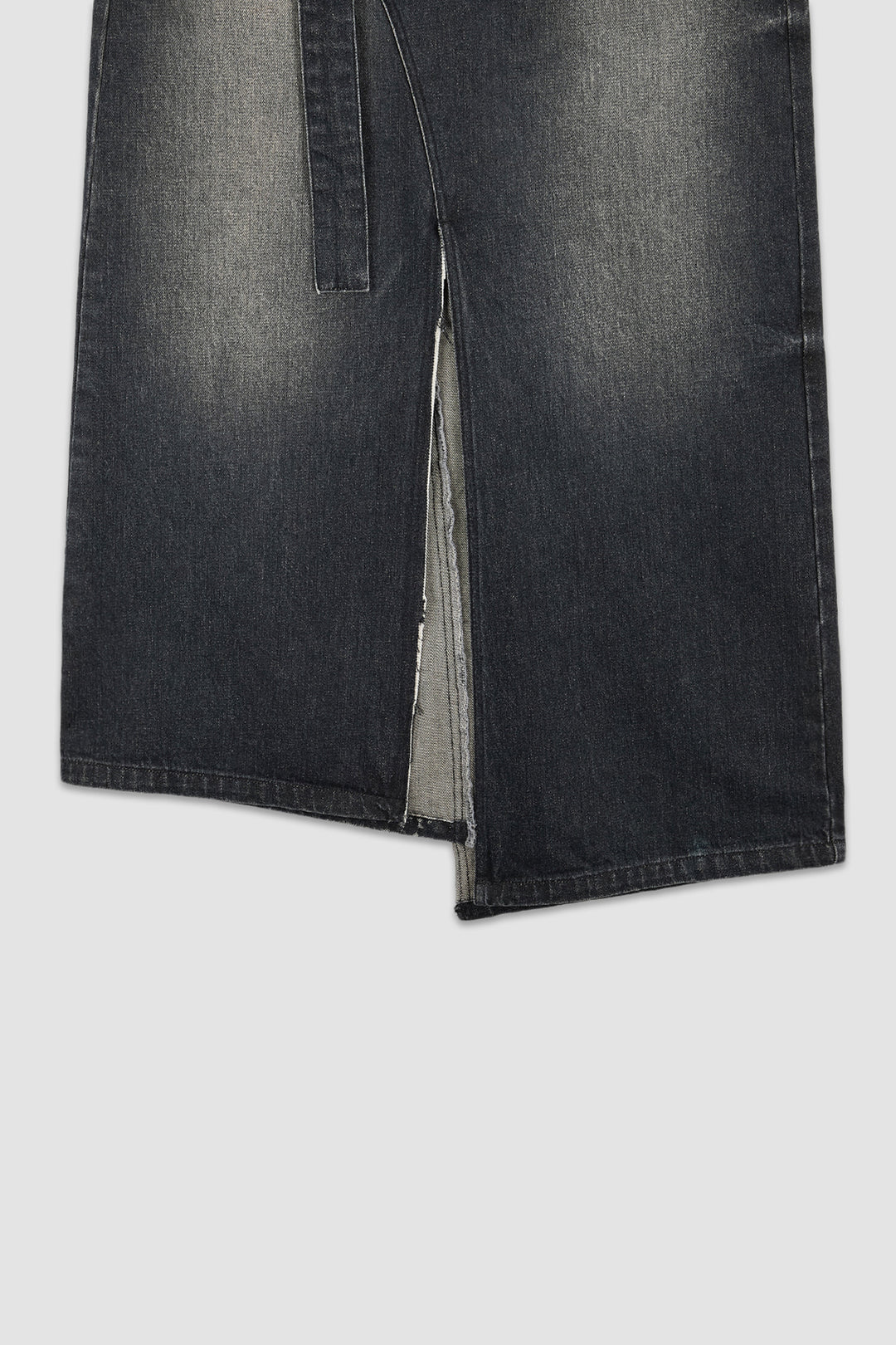 KIMMATIN Foldover Vintage Washed Denim Skirt — Black