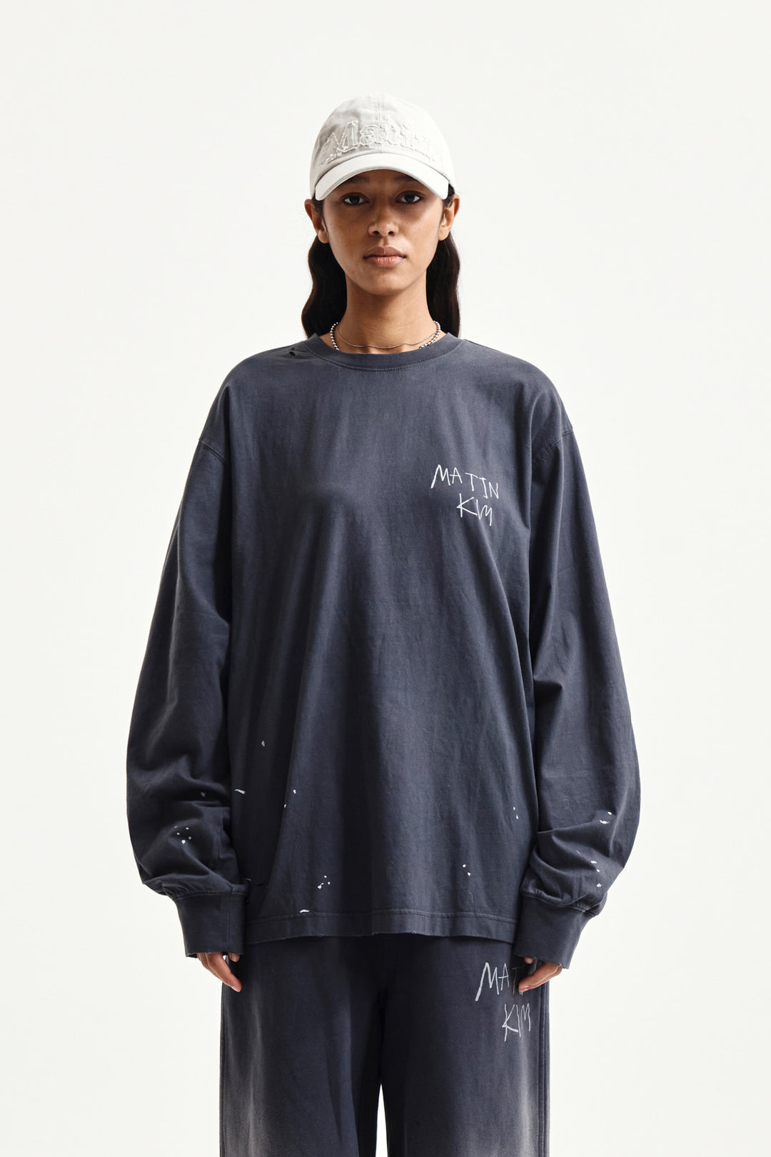 Matin Kim Vintage Washed Logo Top — Charcoal