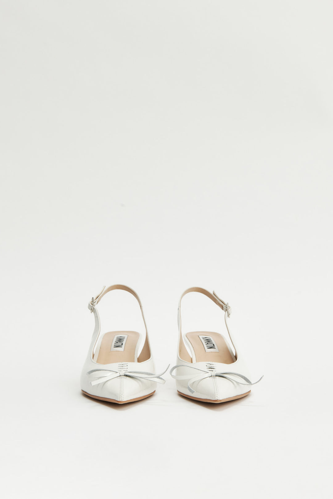 KIMMATIN Ribbon Stiletto Sling Back Heels — Ivory