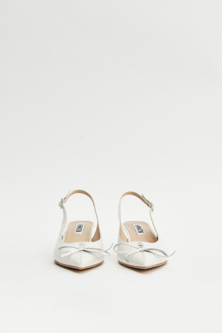 KIMMATIN Ribbon Stiletto Sling Back Heels — Ivory
