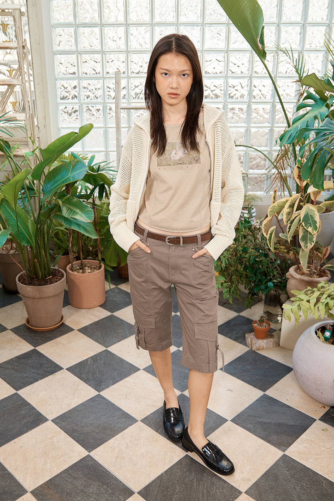 Matin Kim Two Tone Mesh Knit Hoody — Ivory
