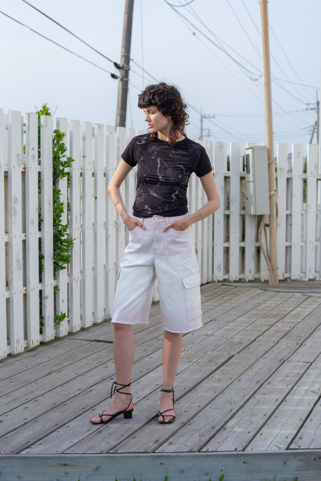 Matin Kim See Through Printing Top — Black