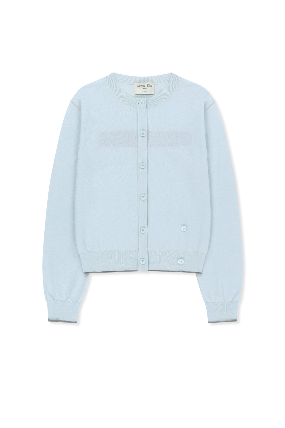 Matin Kim Back Logo Sheer Cardigan — Light Blue