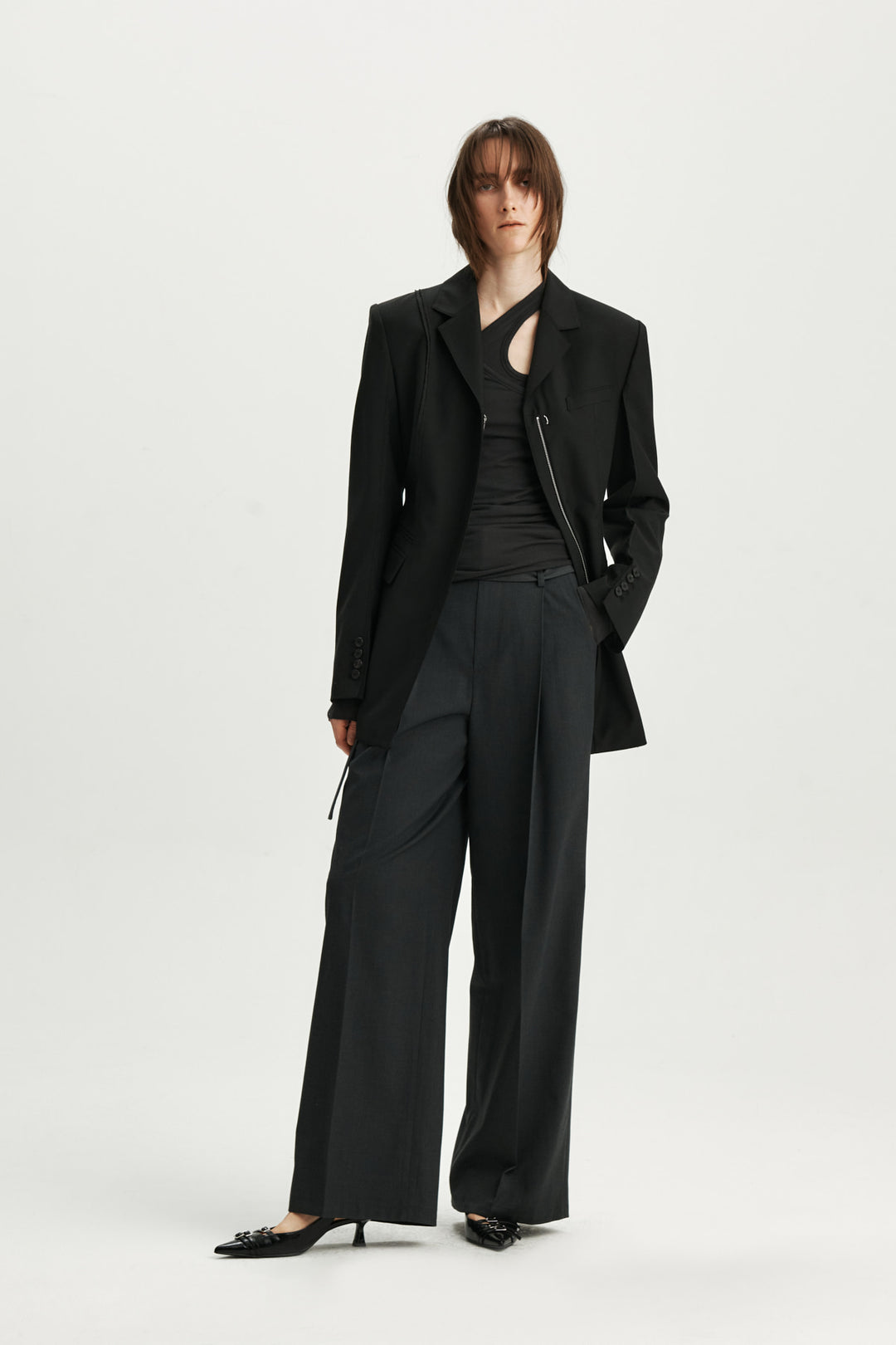 KIMMATIN Zipper Point Tailored Jacket — Black