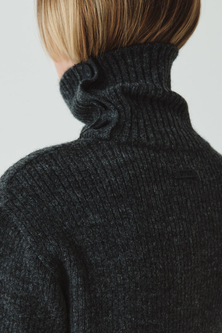 KIMMATIN Button Slit Knit Dress — Charcoal