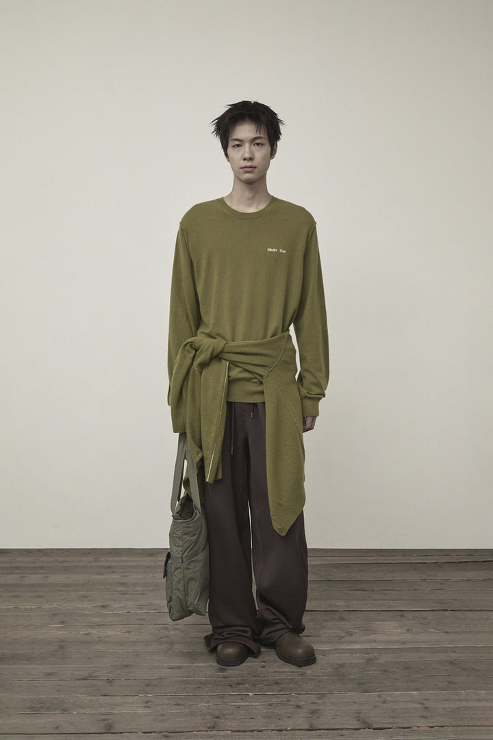 Matin Kim Cashmere Blended Round Knit Cardigan — Olive