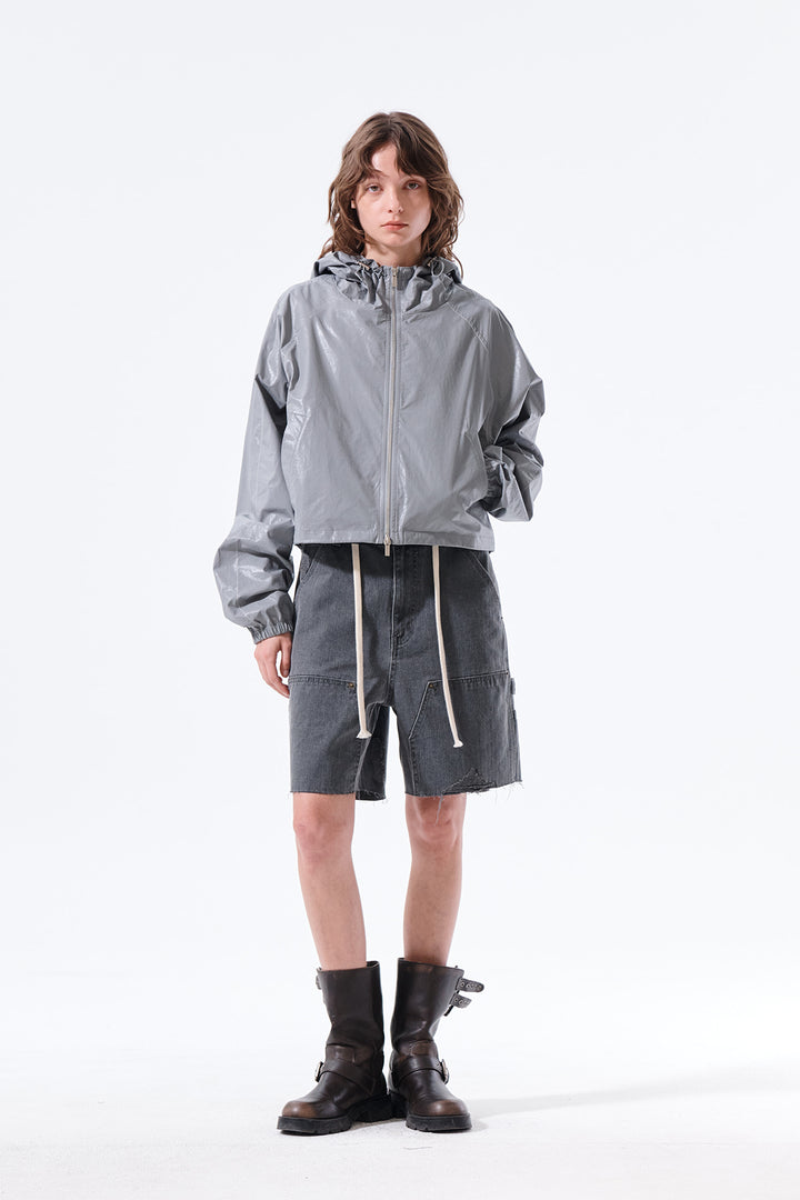 Matin Kim Crop Hoody Coating Jumper Dark — Gray