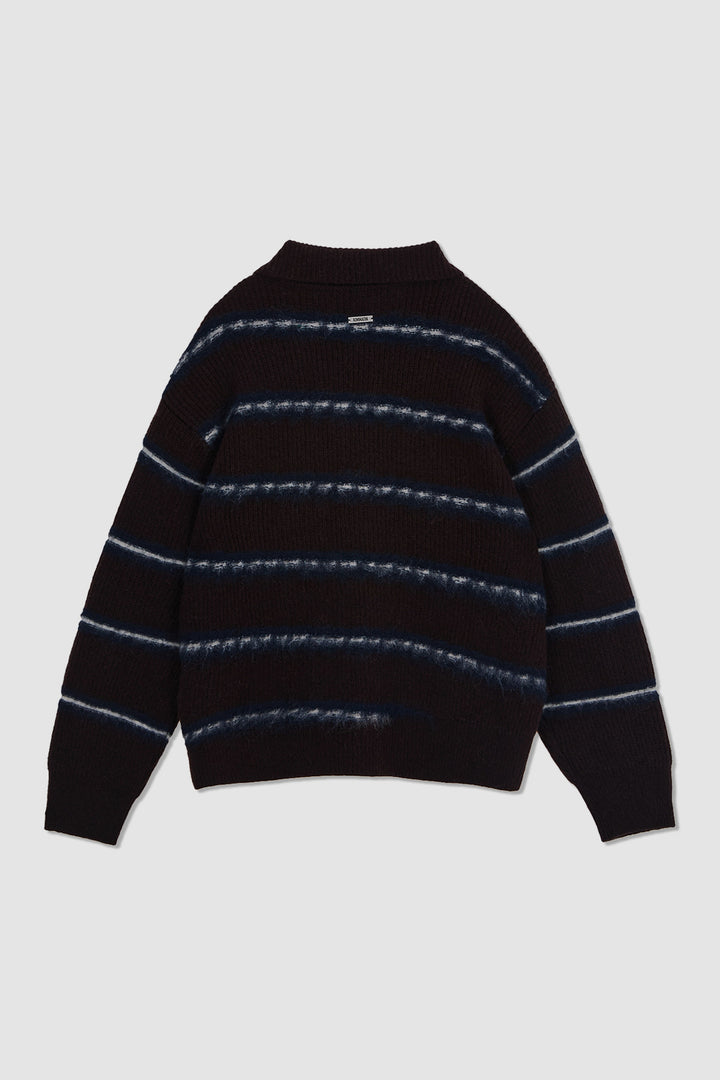 KIMMATIN Hairy Stripe Piqué Knit Top — Brown