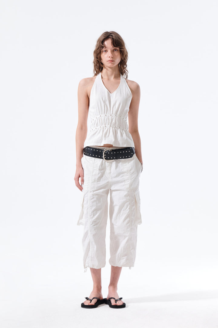 Matin Kim Halter Neck Shirring Blouse — White